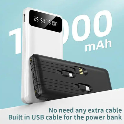 Power Bank/baterie de 10000 mAh cu 4 cabluri de încărcare integrate