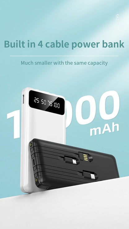 Power Bank/baterie de 10000 mAh cu 4 cabluri de încărcare integrate