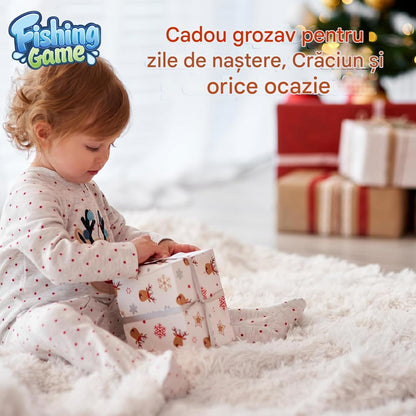 Joc de pescuit pentru copii - 2 culori Jucării electrice de pescuit Jocuri educaționale cu jucărie muzicală de pescuit rotativă Include 9 pești și 2 lansete pentru băieți și fete (verde)