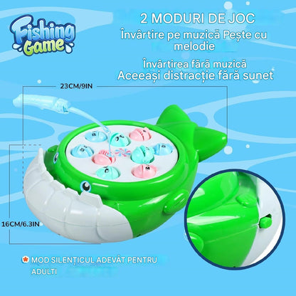 Joc de pescuit pentru copii - 2 culori Jucării electrice de pescuit Jocuri educaționale cu jucărie muzicală de pescuit rotativă Include 9 pești și 2 lansete pentru băieți și fete (verde)