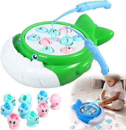 Joc de pescuit pentru copii - 2 culori Jucării electrice de pescuit Jocuri educaționale cu jucărie muzicală de pescuit rotativă Include 9 pești și 2 lansete pentru băieți și fete (verde)