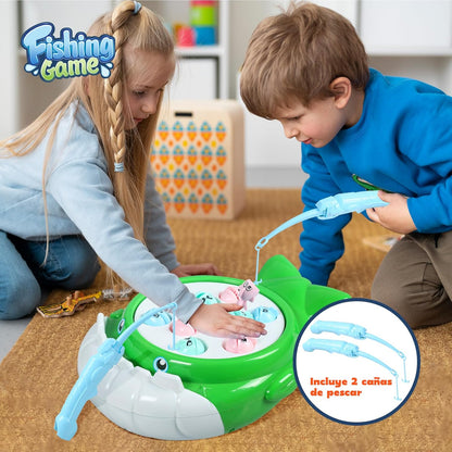 Joc de pescuit pentru copii - 2 culori Jucării electrice de pescuit Jocuri educaționale cu jucărie muzicală de pescuit rotativă Include 9 pești și 2 lansete pentru băieți și fete (verde)