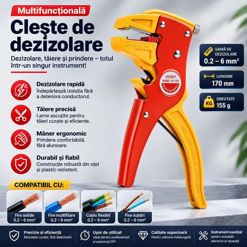 Cleste Automat Multifunctional pentru Dezizolat si Taiat Cabluri