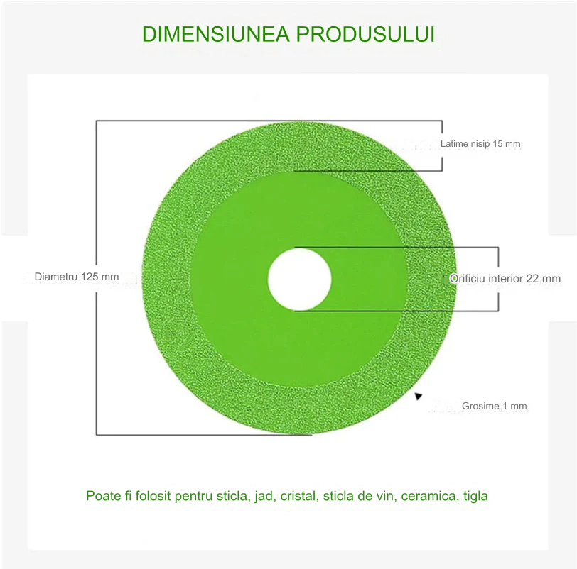 Disc diamantat pentru flex, de taiat sticla si cristal,125 latime nisip 15