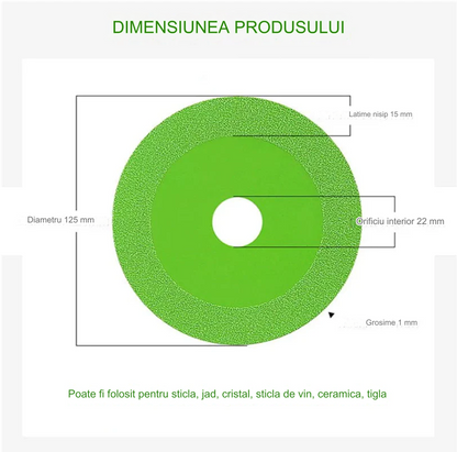 Disc Profesional 125mm pentru Taiat Sticla, Gresie, Faianta si Ceramica,Compatibil cu Flex si Alte Echipamente