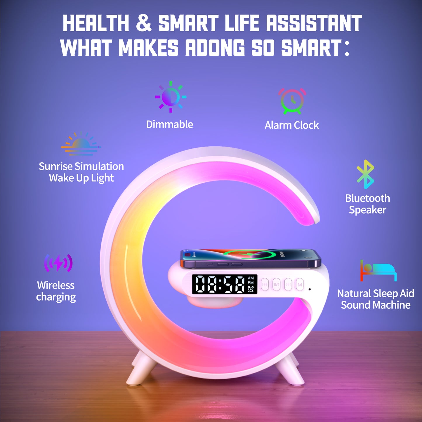 Boxa 3 in 1 Multifunctionala – Ceas desteptator LED cu Incarcarcator Wireless telefon, Bluetooth, Lumini RGB Ambiante, Mini G63