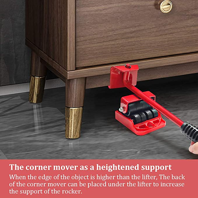 Set scule pentru mutarea mobilei cu 5 piese, role rotative 360°, levier metalic, până la 150 kg
