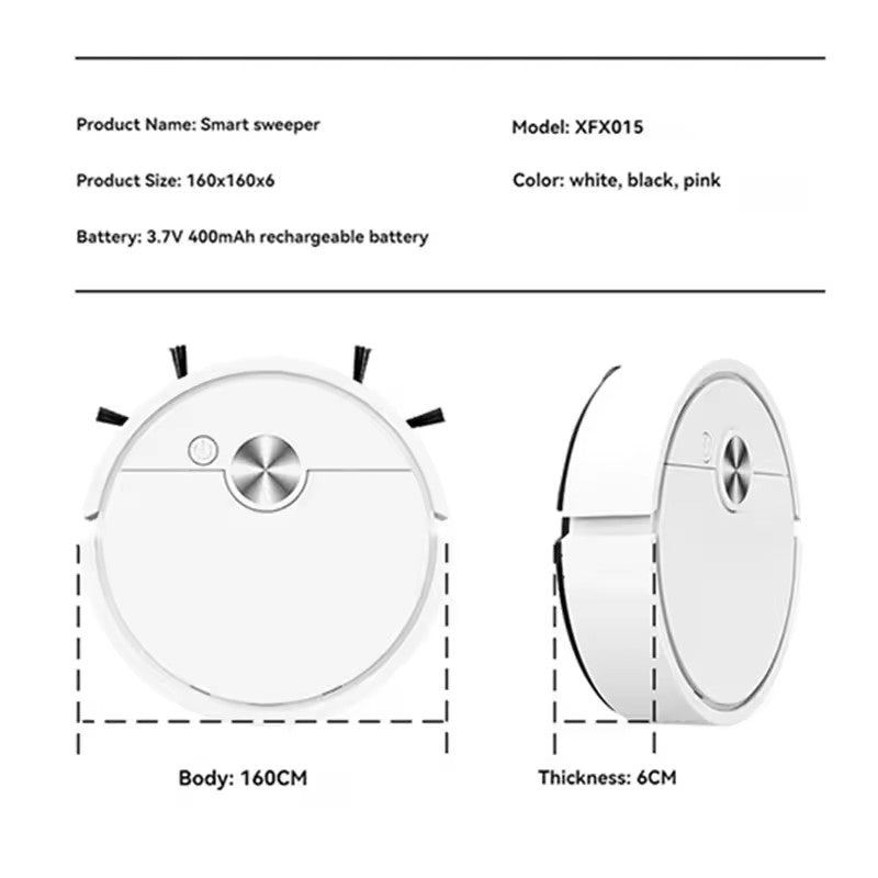 Aspirator Robot Inteligent 16cm cu Perii Laterale, Filtru și Încărcare USB Design