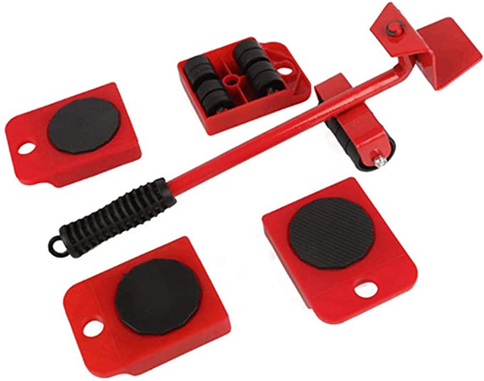 Set scule pentru mutarea mobilei cu 5 piese, role rotative 360°, levier metalic, până la 150 kg