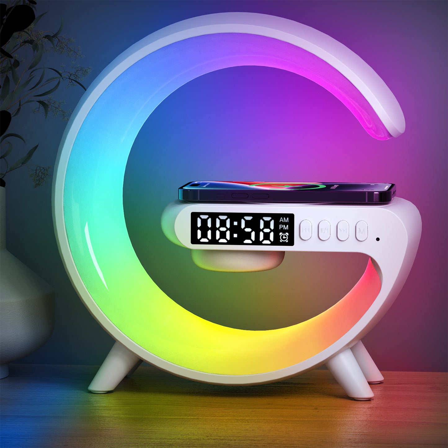 Boxa 3 in 1 Multifunctionala – Ceas desteptator LED cu Incarcarcator Wireless telefon, Bluetooth, Lumini RGB Ambiante, Mini G63