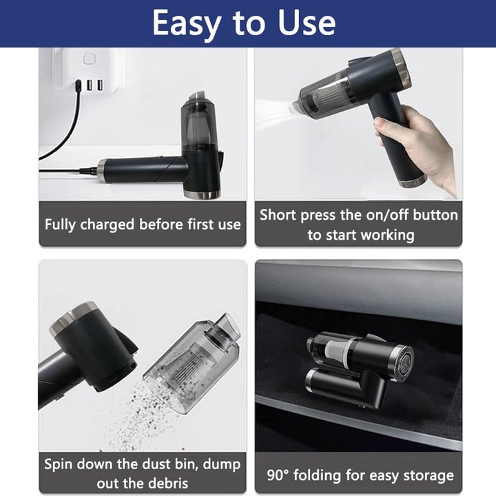 Aspirator Auto Portabil Multifuncțional 3 în 1, 9000Pa