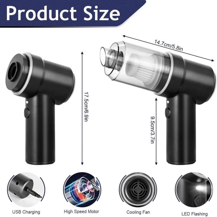 Aspirator Auto Portabil Multifuncțional 3 în 1, 9000Pa