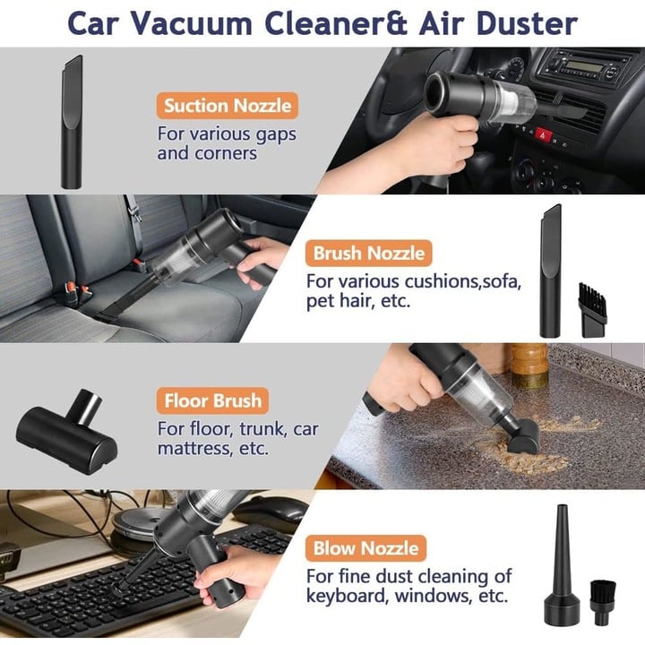 Aspirator Auto Portabil Multifuncțional 3 în 1, 9000Pa