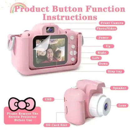 Camera pentru copii, STELS, De la 3 la 10 ani, 1080P, Ecran 2 inchi, 1920x1080, Video, MicroSD, Protectie impotriva caderilor, Roz/Albastru