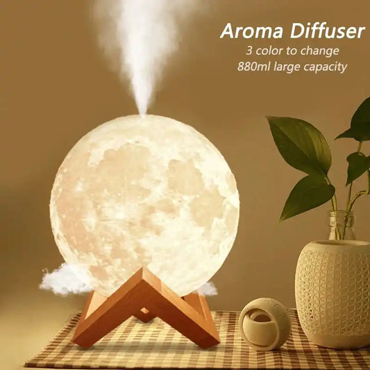 Difuzor Aromaterapie Luna Moon Ultrasunete, Umidificator, 3D, LED