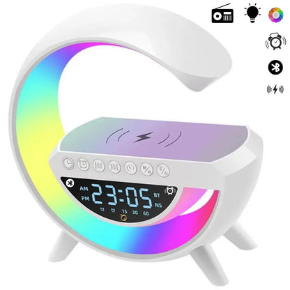 Boxa Bluetooth cu Ceas si Lumină Ambientale și Încărcător Wireless
