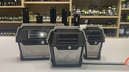 Lampa de perete cu 3 becuri LED, senzor de miscare si panou fotovoltaic pentru exterior, rezistent la apa