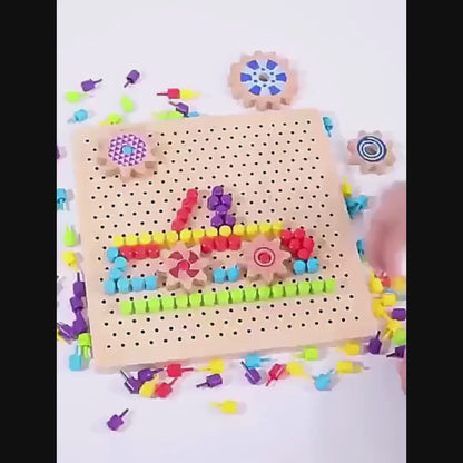 Joc educativ mozaic pixel din lemn cu pini peg, 262 piese, +3 ani