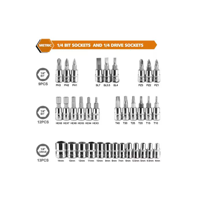 Set Scule Multifuncțional 48 Piese cu Biți, Chei, Clichet și Cutie Turnată